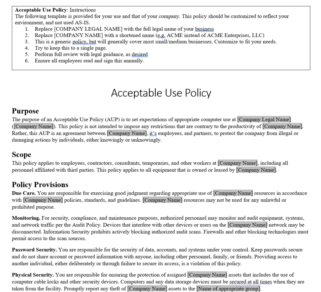 Ai Acceptable Use Policy Template